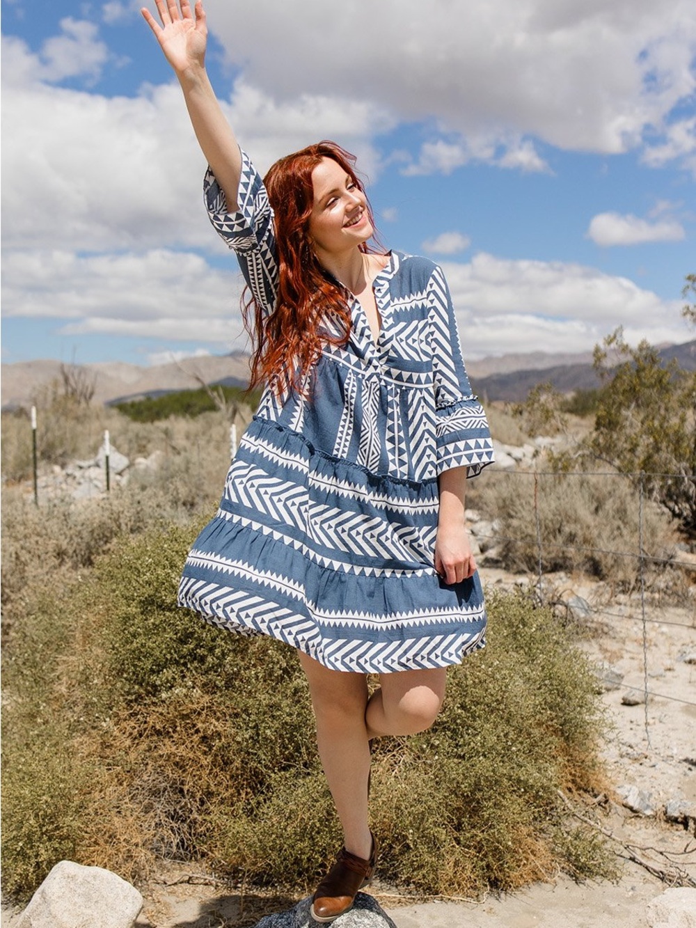 Vero Moda Blue and White boho Tiered dress